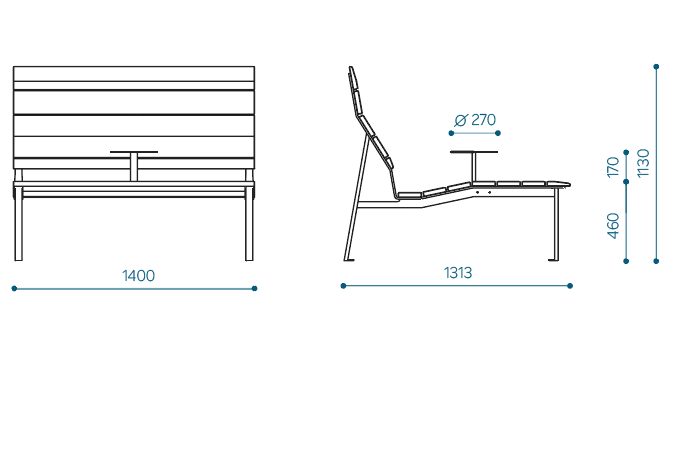 Linn Solbenk 140, med coctailbord - LINL140-06: